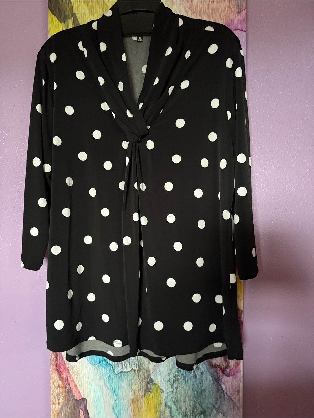 Premise Black and White Polka Dot Knot-Front Tunic
